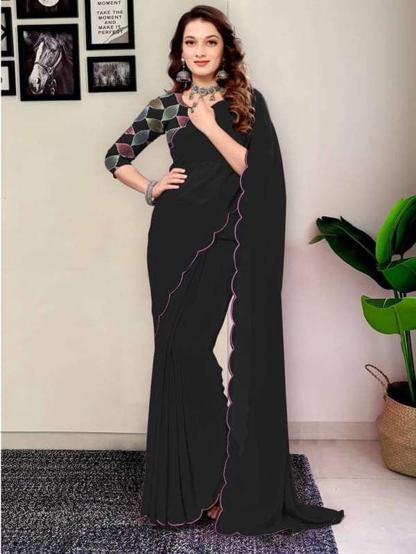     			Sanwariya Silks Georgette Embellished Saree With Unstitched Blouse Piece ( Black )