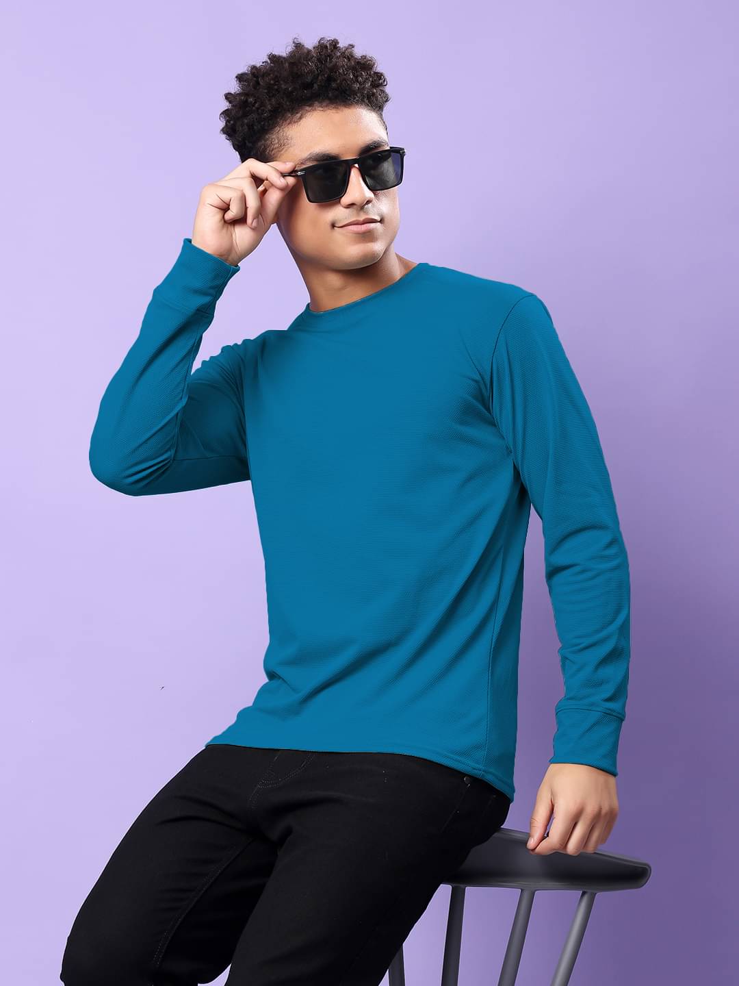    			TQH Polyester Regular Fit Solid Full Sleeves Men's Round T-Shirt - Teal Blue ( Pack of 1 )