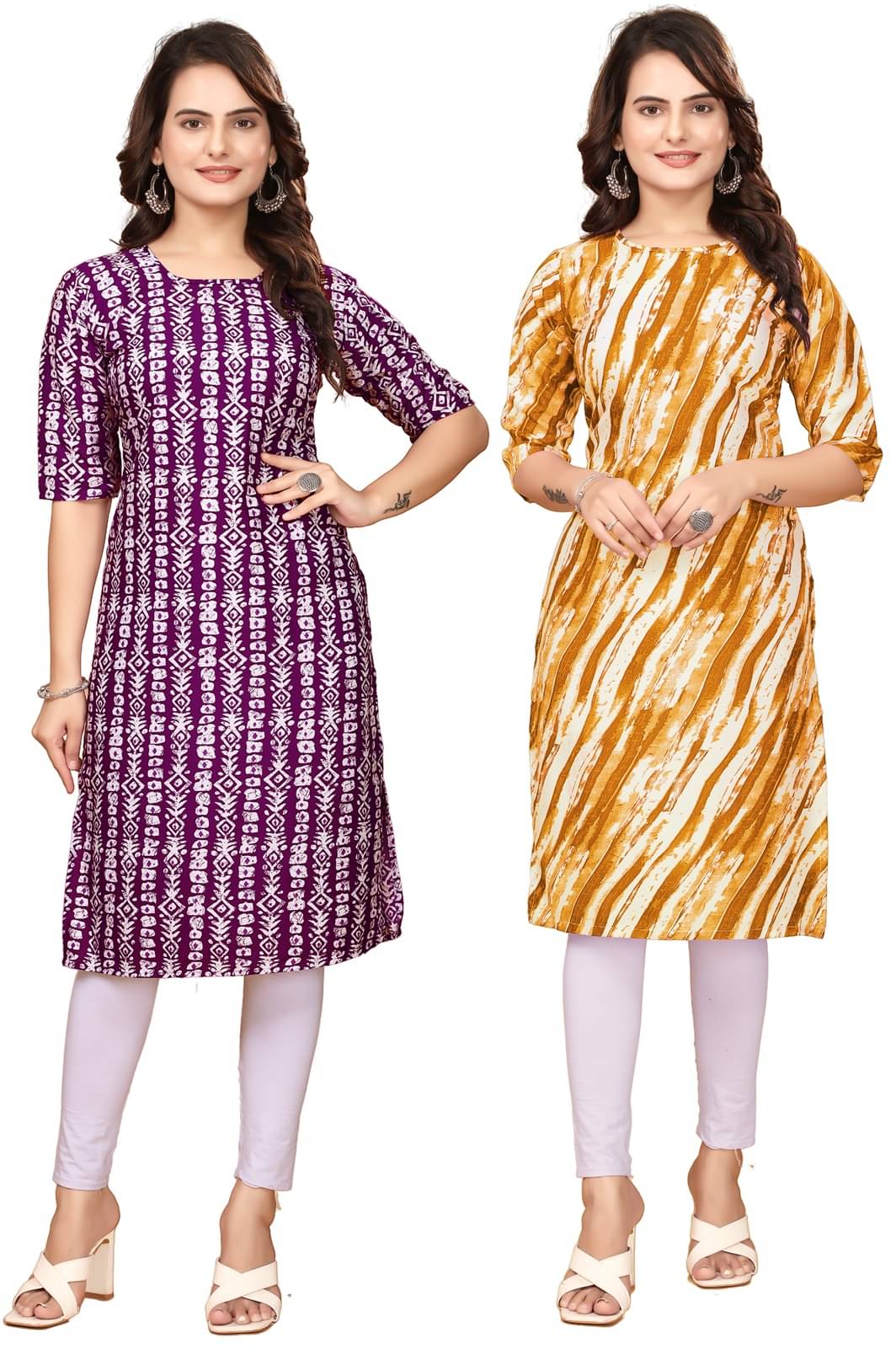 VACHHARAJ DESIGN Pack of 2 Crepe Printed Straight Women's Kurti - ( Maroon,Yellow ) VACHHARAJ DESIGN Pack of 2 Crepe Printed Straight Women's Kurti - ( Maroon,Yellow )