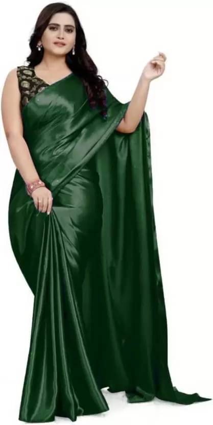 Vkaran Satin Solid Saree With Unstitched Blouse Piece ( Lime Green ) Vkaran Satin Solid Saree With Unstitched Blouse Piece ( Lime Green )