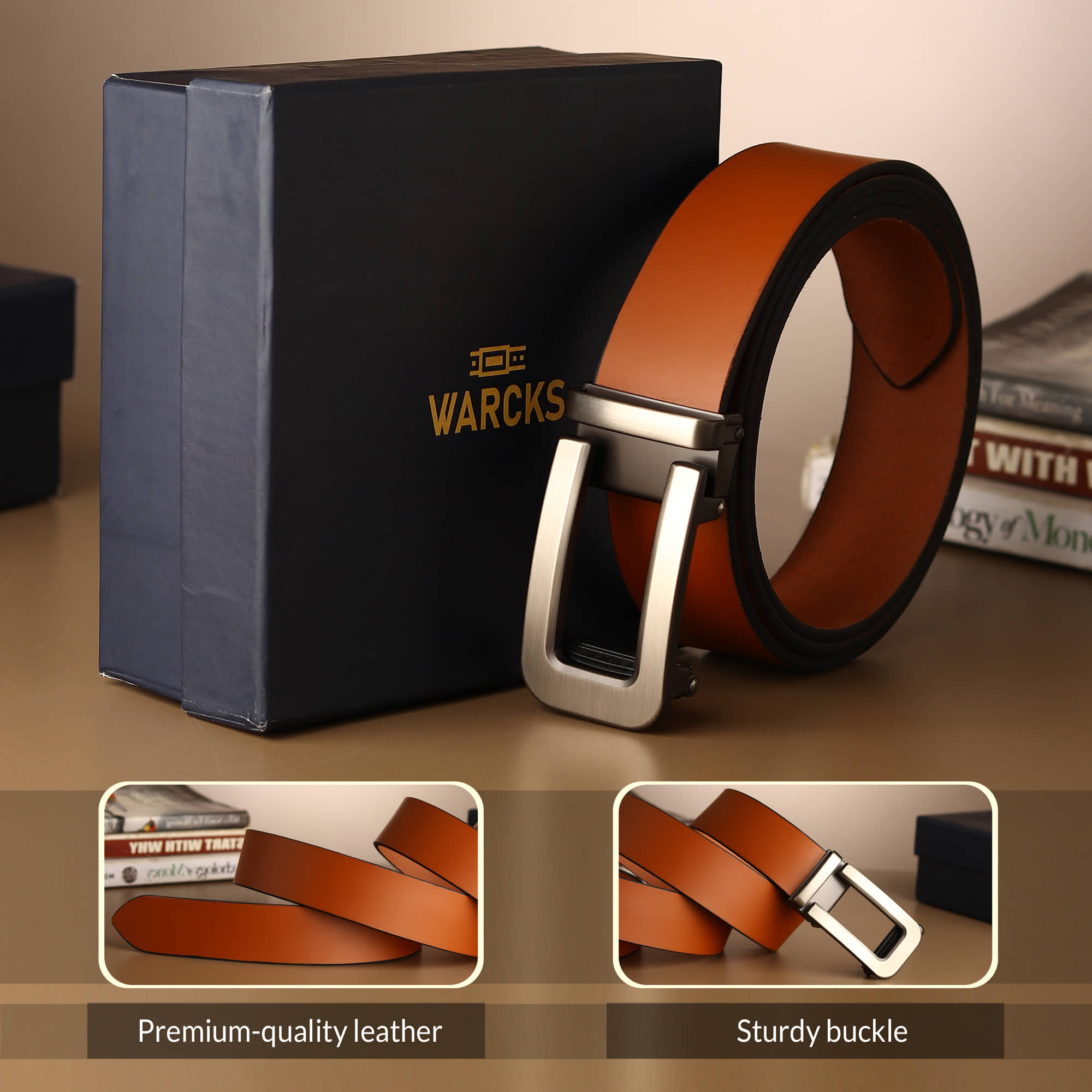 WARCKS - Tan 100% Leather Men's Formal Belt ( Pack of 1 )