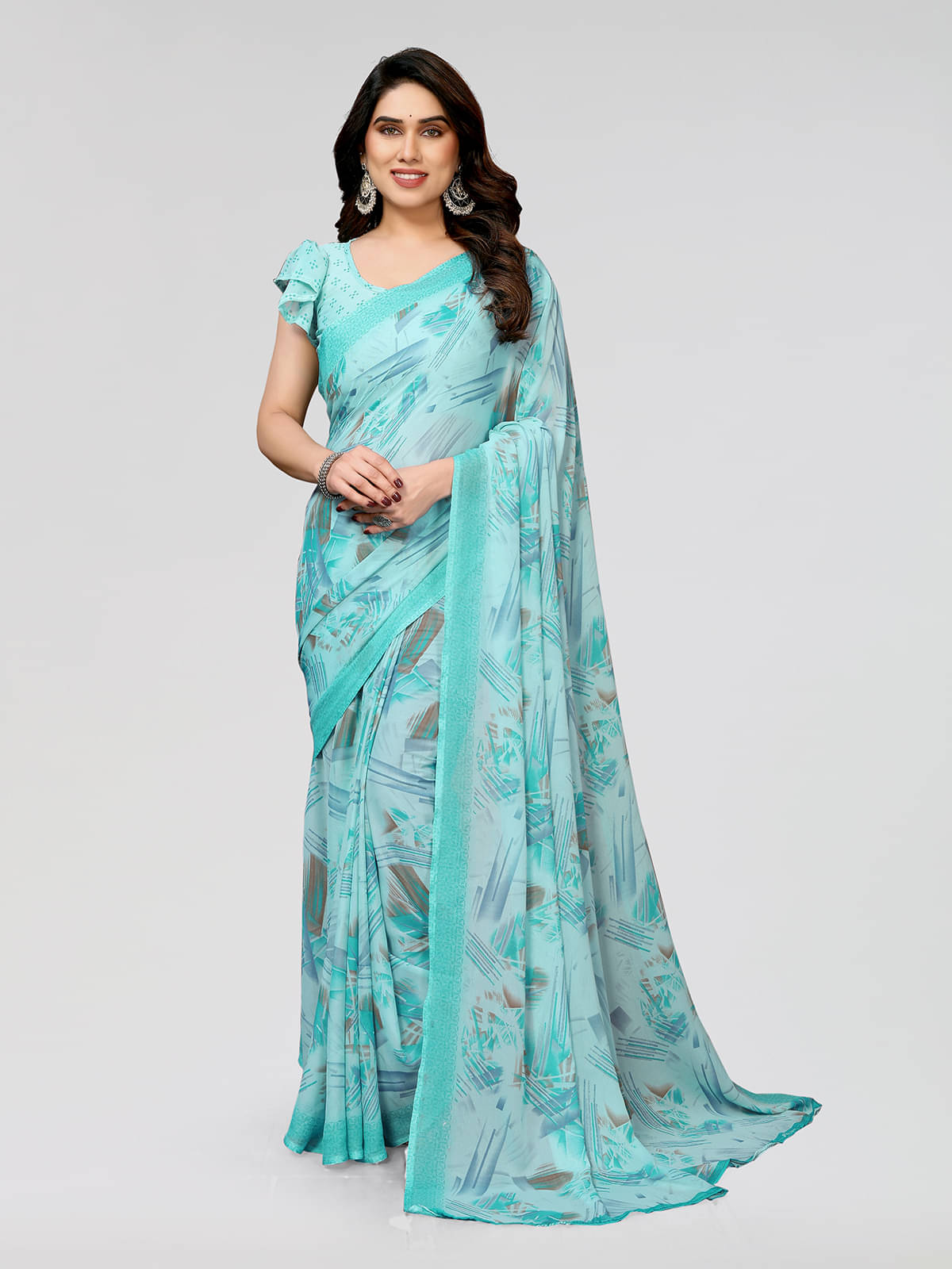 ANAND SAREES Georgette Printed Saree With Unstitched Blouse Piece ( Light Green ) ANAND SAREES Georgette Printed Saree With Unstitched Blouse Piece ( Light Green )