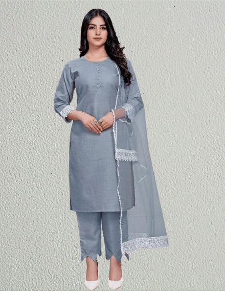 BIPIN FASHION Women Cotton Silk Self Design Straight Kurti With Pants ( Grey ) BIPIN FASHION Women Cotton Silk Self Design Straight Kurti With Pants ( Grey )