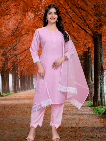     			BIPIN FASHION Women Cotton Silk Self Design Straight Kurti With Pants ( Pink )
