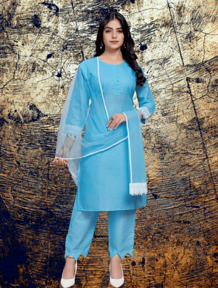     			BIPIN FASHION Women Cotton Silk Self Design Straight Kurti With Pants ( Turquoise )