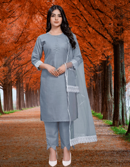 BIPIN FASHION Women Cotton Silk Self Design Straight Kurti With Pants ( Grey ) BIPIN FASHION Women Cotton Silk Self Design Straight Kurti With Pants ( Grey )