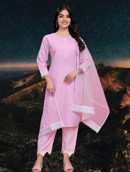     			BIPIN FASHION Women Cotton Silk Self Design Straight Kurti With Pants ( Pink )