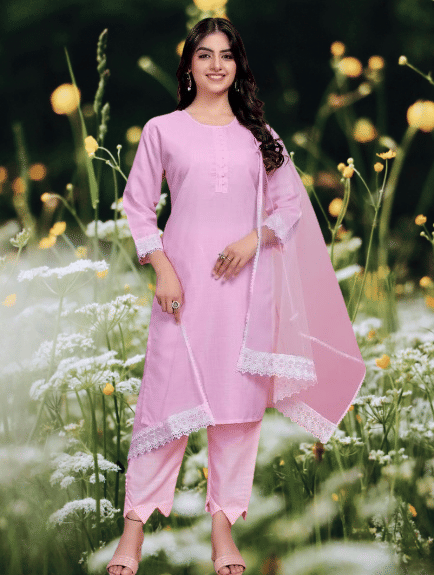     			BIPIN FASHION Women Cotton Silk Self Design Straight Kurti With Pants ( Pink )