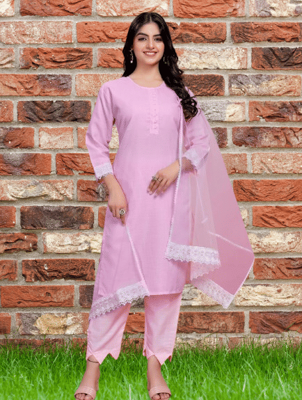 BIPIN FASHION Women Cotton Silk Self Design Straight Kurti With Pants ( Pink ) BIPIN FASHION Women Cotton Silk Self Design Straight Kurti With Pants ( Pink )