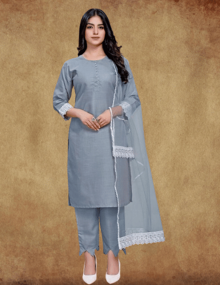     			BIPIN FASHION Women Cotton Silk Self Design Straight Kurti With Pants ( Grey )