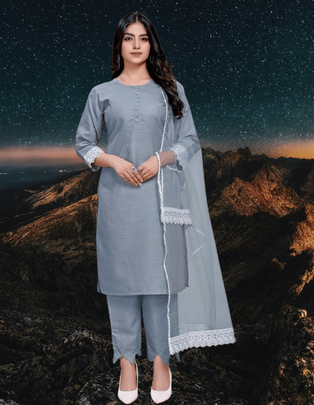 BIPIN FASHION Women Cotton Silk Self Design Straight Kurti With Pants ( Grey ) BIPIN FASHION Women Cotton Silk Self Design Straight Kurti With Pants ( Grey )