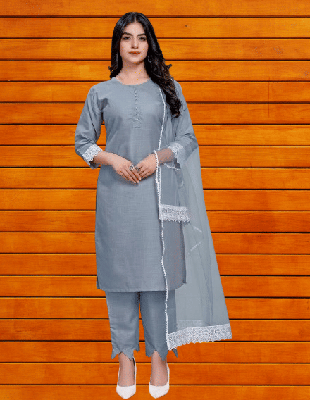     			BIPIN FASHION Women Cotton Silk Self Design Straight Kurti With Pants ( Grey )
