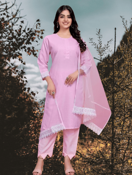     			BIPIN FASHION Women Cotton Silk Self Design Straight Kurti With Pants ( Pink )