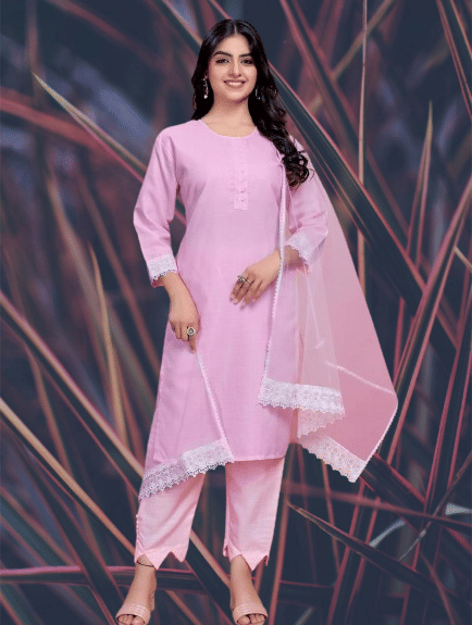     			BIPIN FASHION Women Cotton Silk Self Design Straight Kurti With Pants ( Pink )