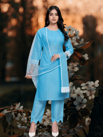 BIPIN FASHION Women Cotton Silk Self Design Straight Kurti With Pants ( Turquoise ) BIPIN FASHION Women Cotton Silk Self Design Straight Kurti With Pants ( Turquoise )