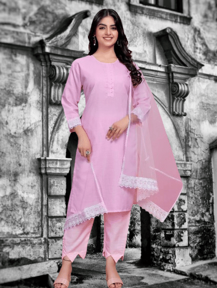     			BIPIN FASHION Women Cotton Silk Self Design Straight Kurti With Pants ( Pink )