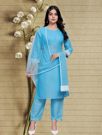     			BIPIN FASHION Women Cotton Silk Self Design Straight Kurti With Pants ( Turquoise )