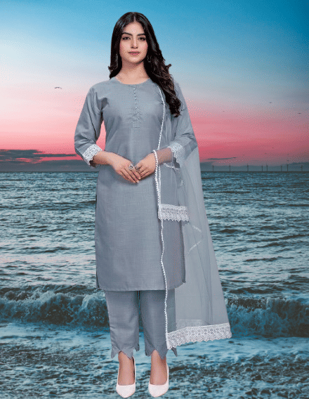 BIPIN FASHION Women Cotton Silk Self Design Straight Kurti With Pants ( Grey ) BIPIN FASHION Women Cotton Silk Self Design Straight Kurti With Pants ( Grey )