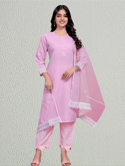     			BIPIN FASHION Women Cotton Silk Self Design Straight Kurti With Pants ( Pink )