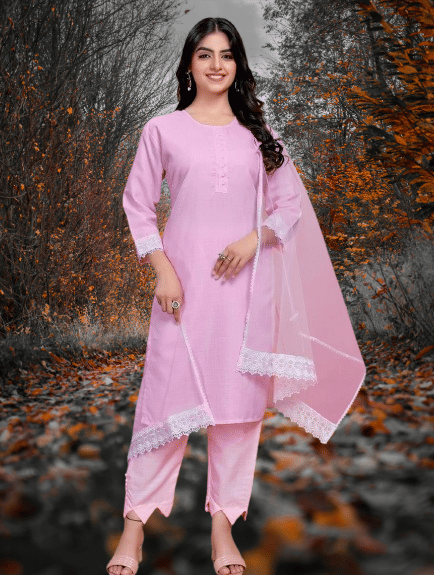 BIPIN FASHION Women Cotton Silk Self Design Straight Kurti With Pants ( Pink )     			BIPIN FASHION Women Cotton Silk Self Design Straight Kurti With Pants ( Pink )