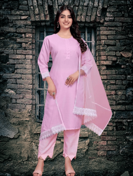BIPIN FASHION Women Cotton Silk Self Design Straight Kurti With Pants ( Pink ) BIPIN FASHION Women Cotton Silk Self Design Straight Kurti With Pants ( Pink )