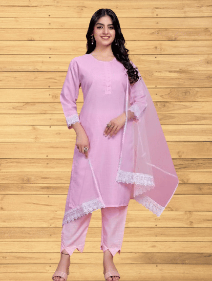 BIPIN FASHION Women Cotton Silk Self Design Straight Kurti With Pants ( Pink )     			BIPIN FASHION Women Cotton Silk Self Design Straight Kurti With Pants ( Pink )