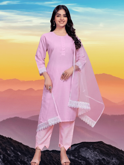     			BIPIN FASHION Women Cotton Silk Self Design Straight Kurti With Pants ( Pink )