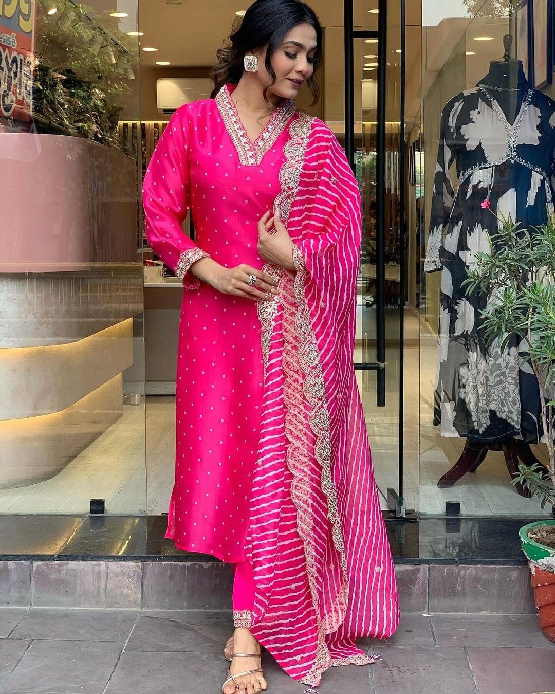     			BOUGHT FIRST Pack of 1 Cotton Silk Self Design A-line Women's Kurti with Dupatta - ( Pink )