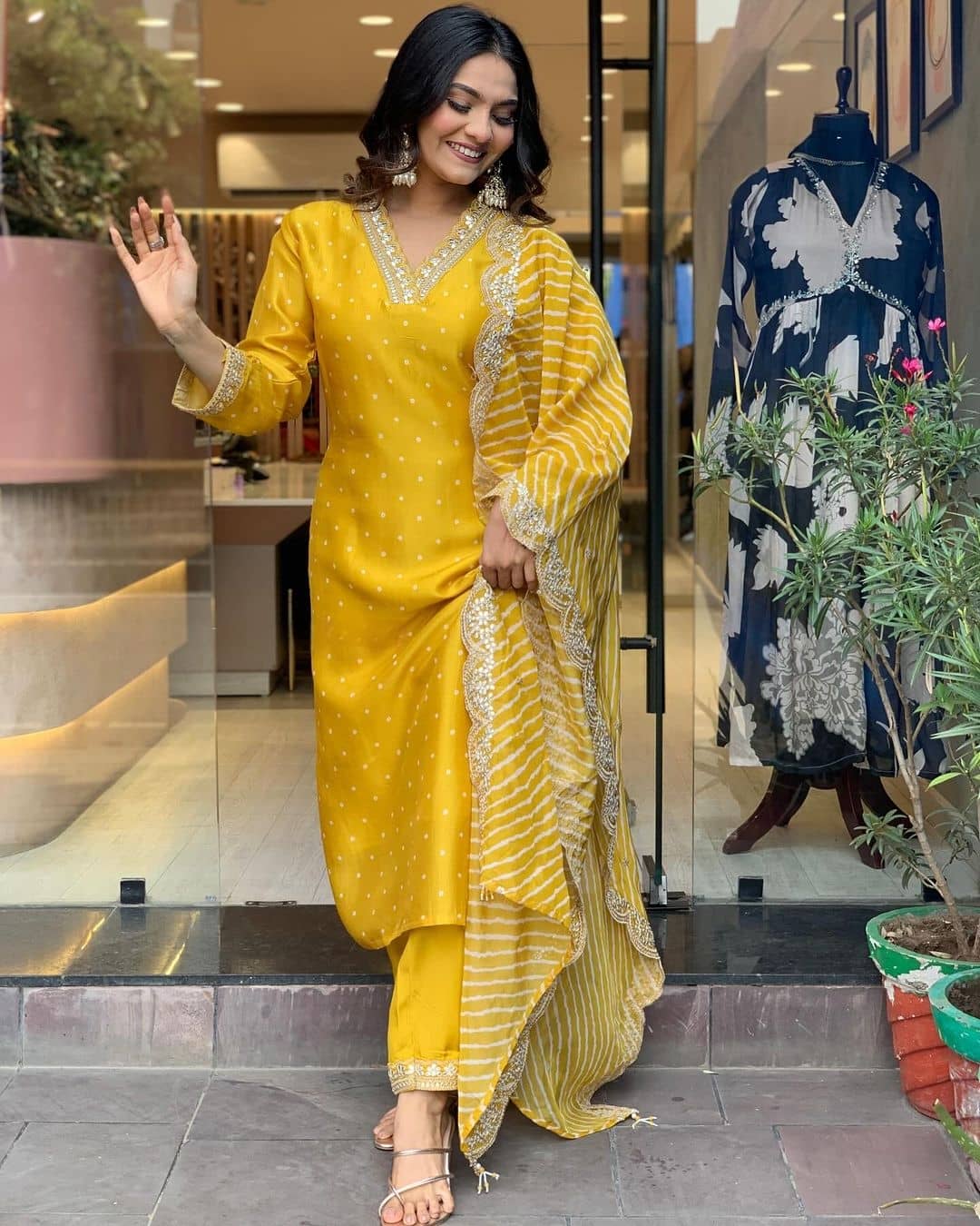 BOUGHT FIRST Pack of 1 Cotton Silk Self Design A-line Women's Kurti with Dupatta - ( Yellow ) - Kurtis, Tunics | Buy online on ZillyBuy