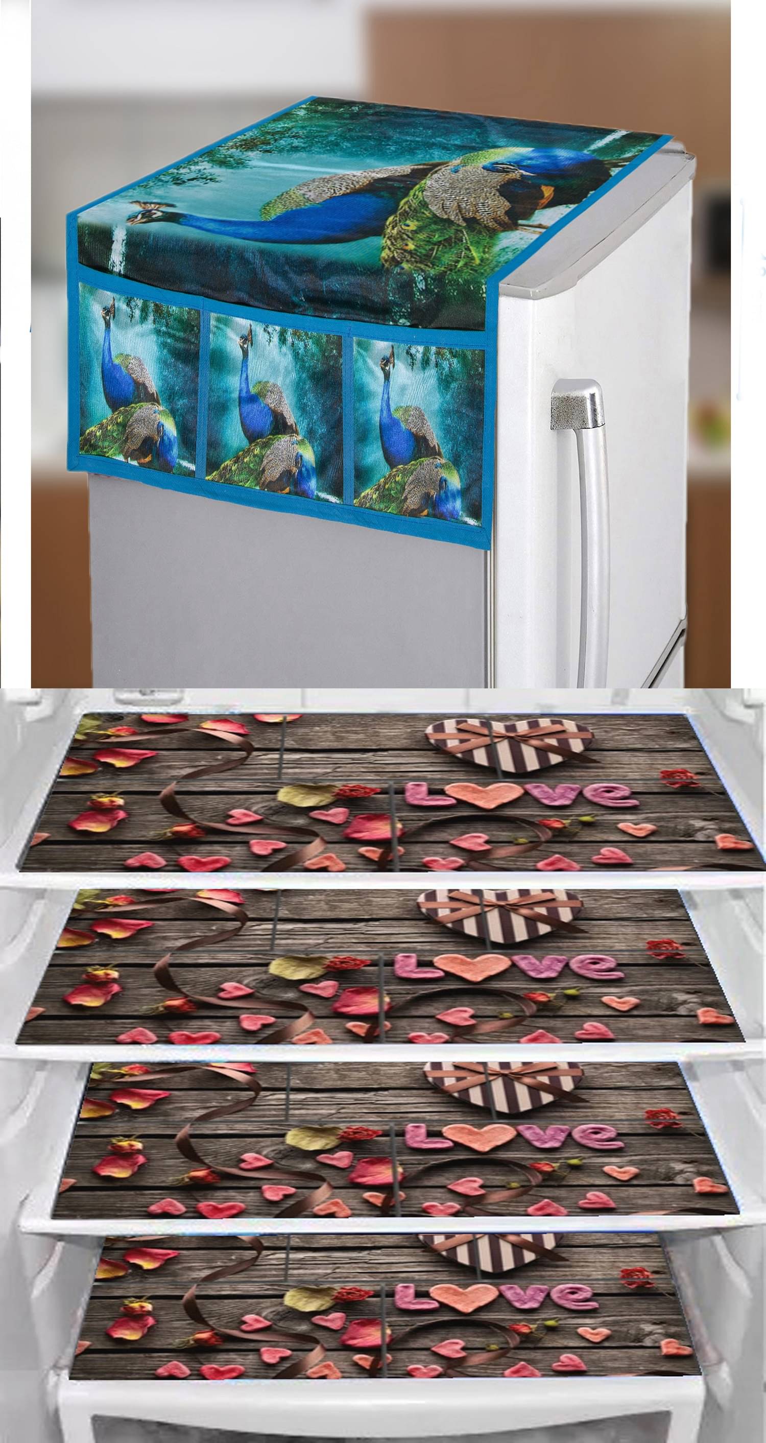     			Crosmo Polyester Birds Top Cover ( 53 99 ) Pack of 5 - Blue