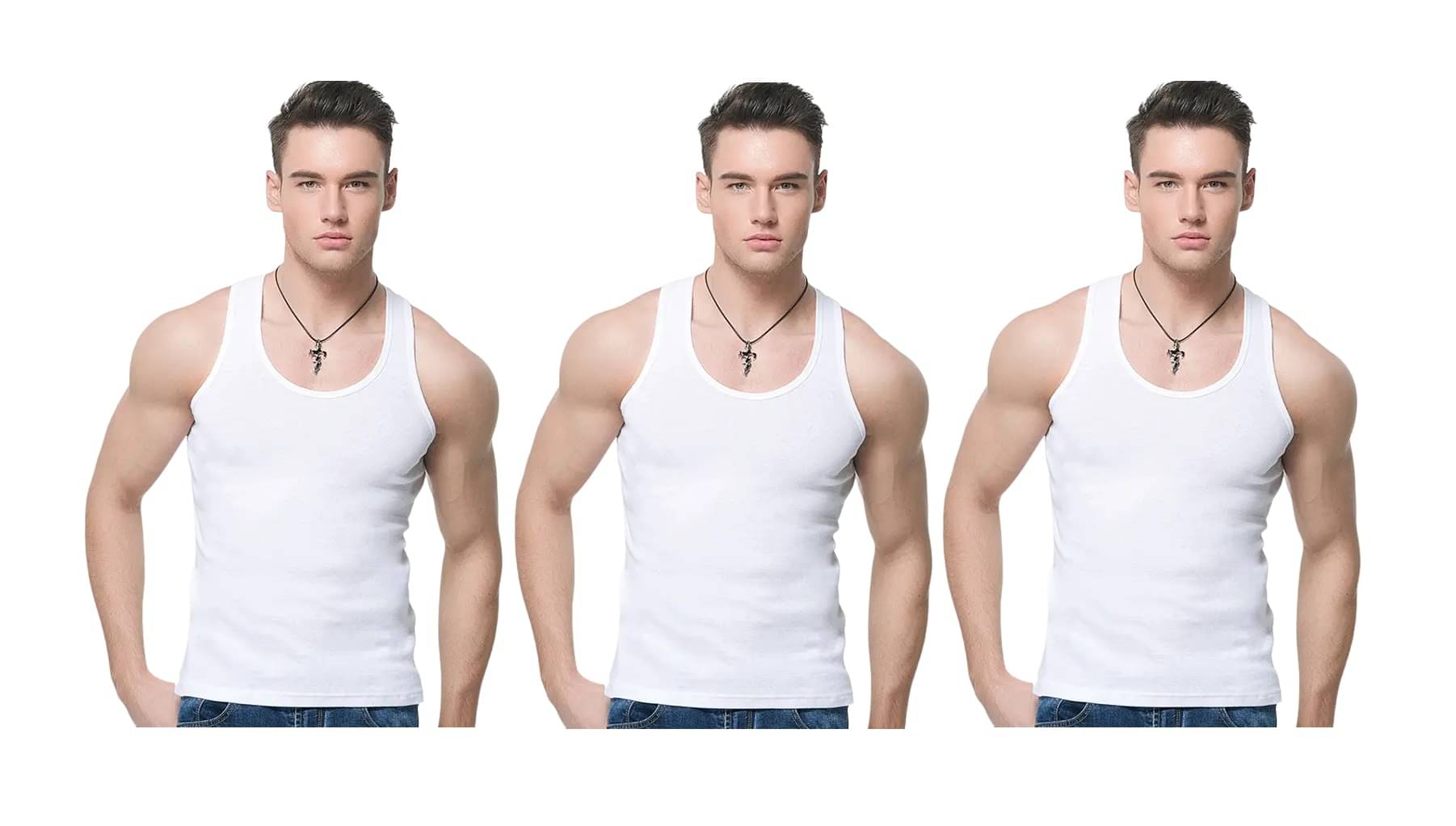     			D1 DIFFERENT ONE Pack of 3 Cotton Basic Vest For Men ( White )