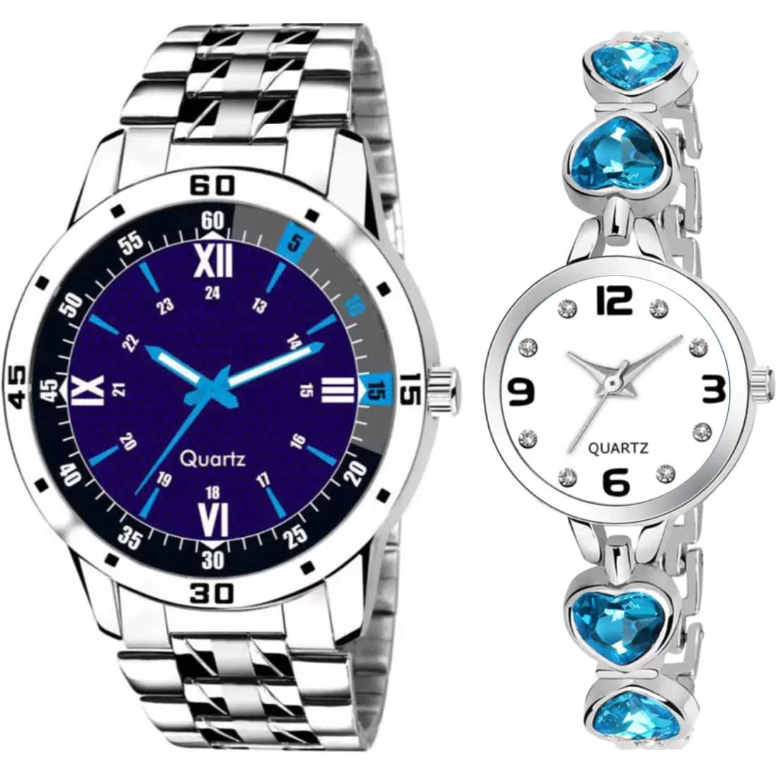     			EEWHI Silver Stainless Steel Analog Couple's Watch