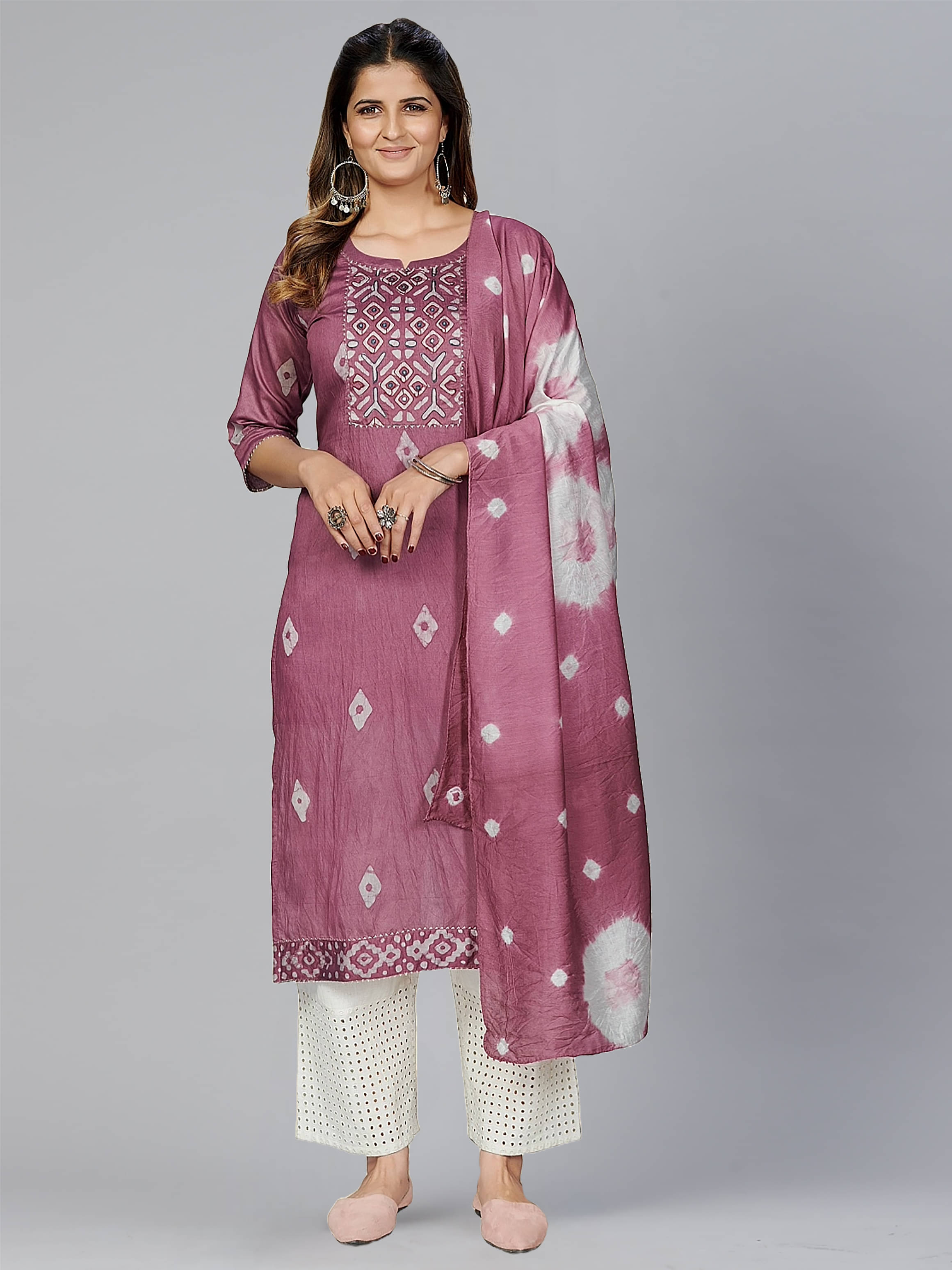 Gulmehak Pack of 1 Chanderi Printed Straight Women's Kurti with Dupatta - ( Pink )     			Gulmehak Pack of 1 Chanderi Printed Straight Women's Kurti with Dupatta - ( Pink )