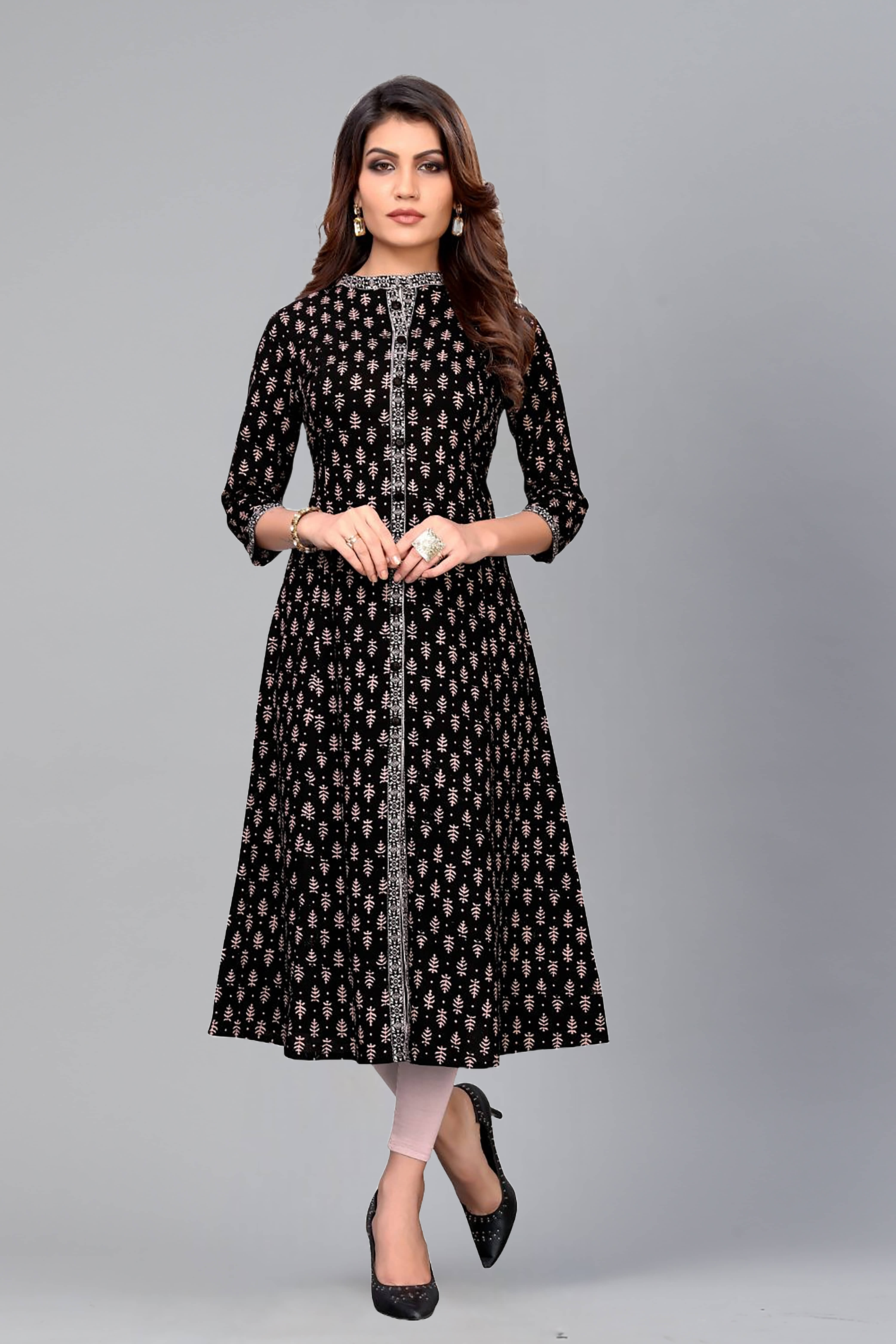 Gulmehak Pack of 1 Cotton Printed Flared Women's Kurti - ( Black ) - Kurtis, Tunics | Buy online on ZillyBuy