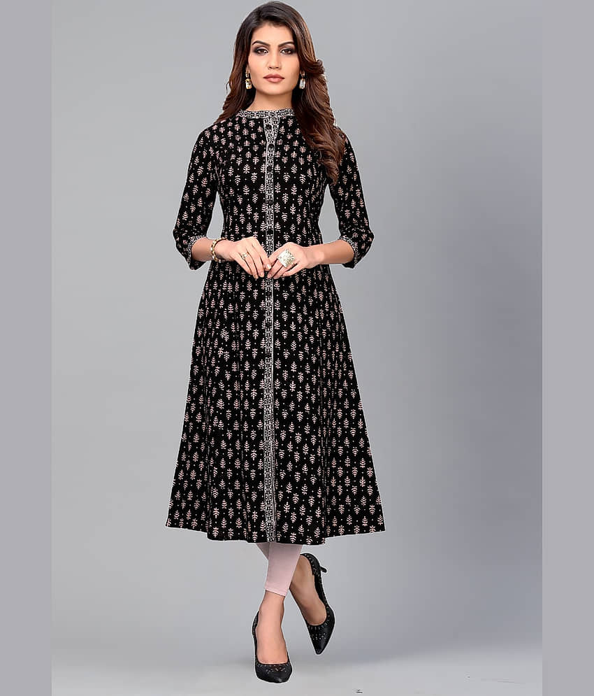 Gulmehak Pack of 1 Cotton Printed Flared Women's Kurti - ( Black ) - Kurtis, Tunics | Buy online on ZillyBuy