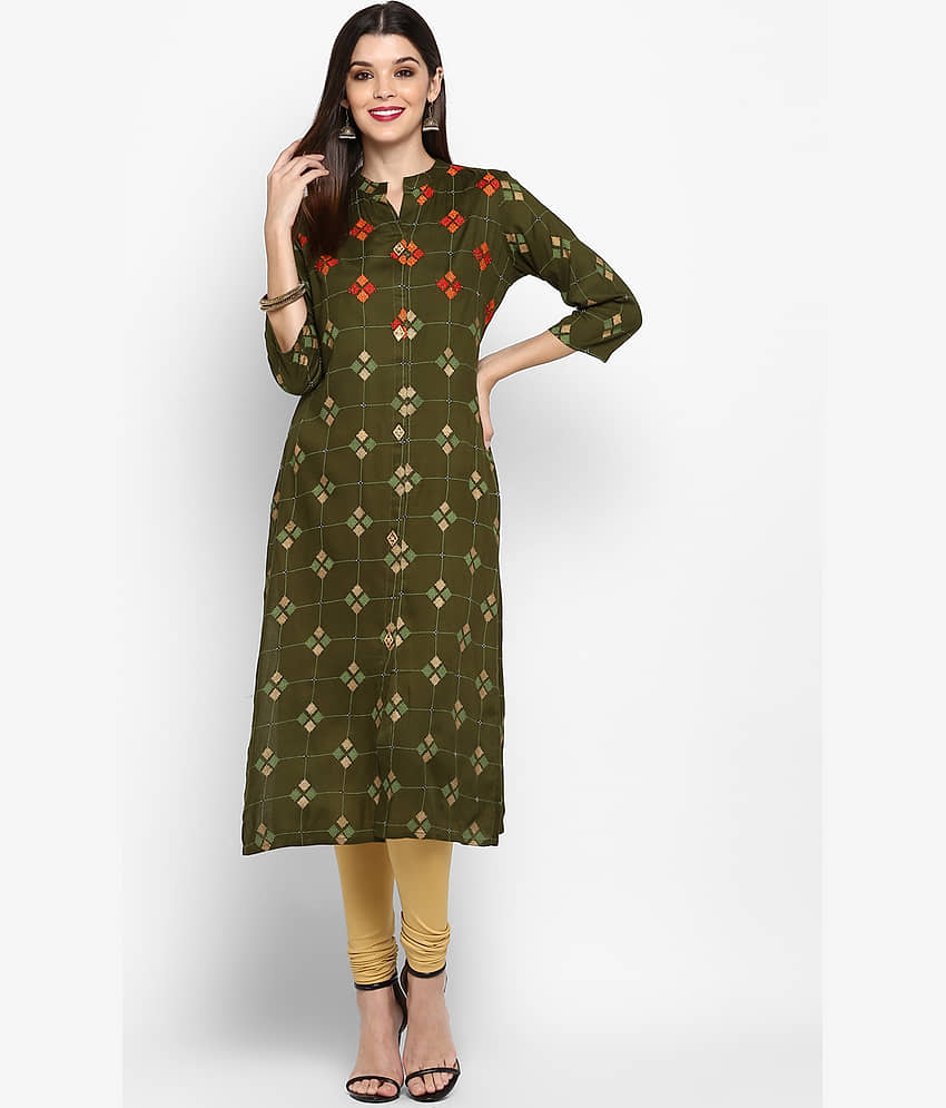 Gulmehak Pack of 1 Rayon Printed Straight Women's Kurti - ( Green ) - Kurtis, Tunics | Buy online on ZillyBuy
