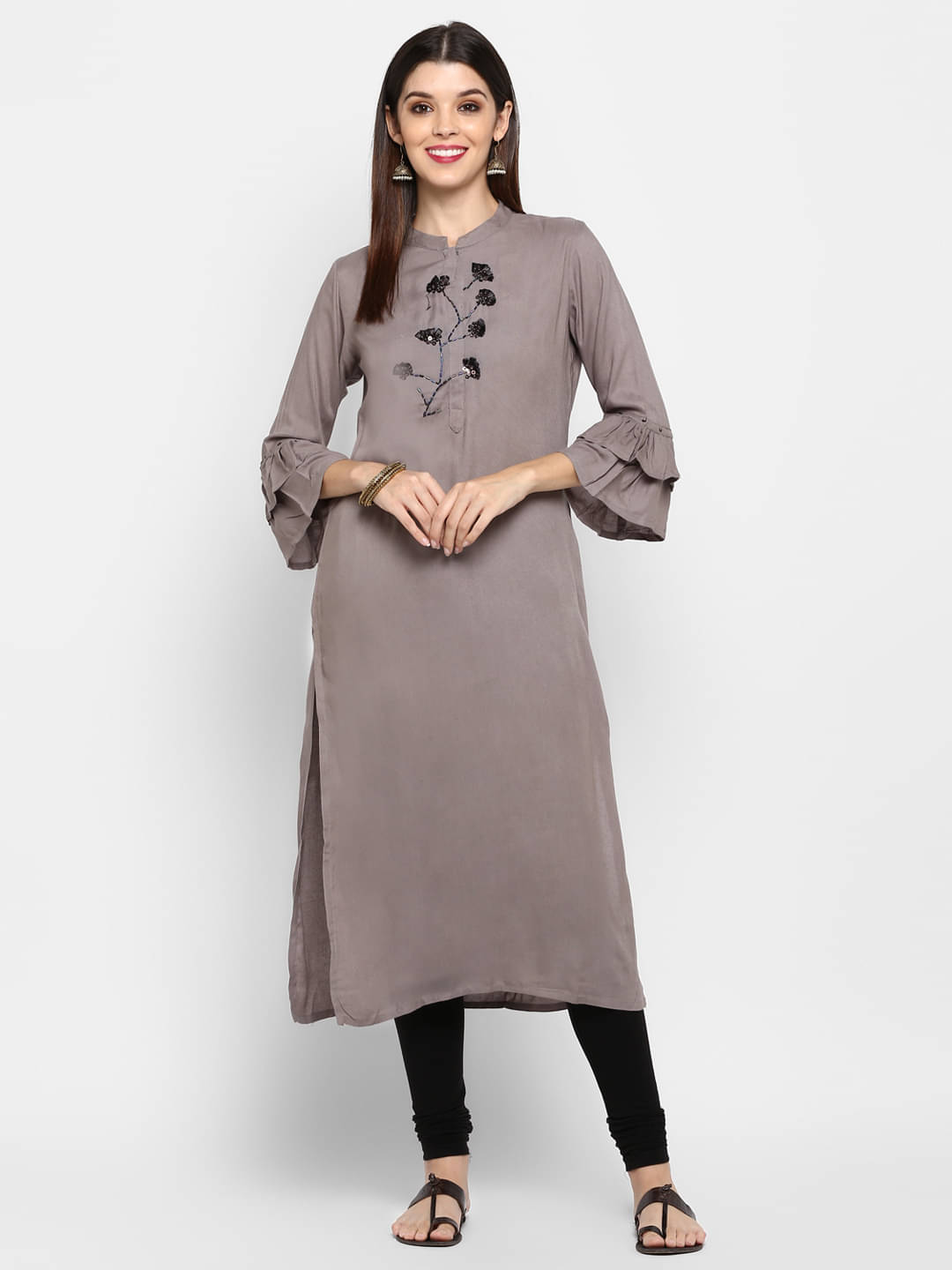    			Gulmehak Pack of 1 Rayon Solid Straight Women's Kurti - ( Light Grey )