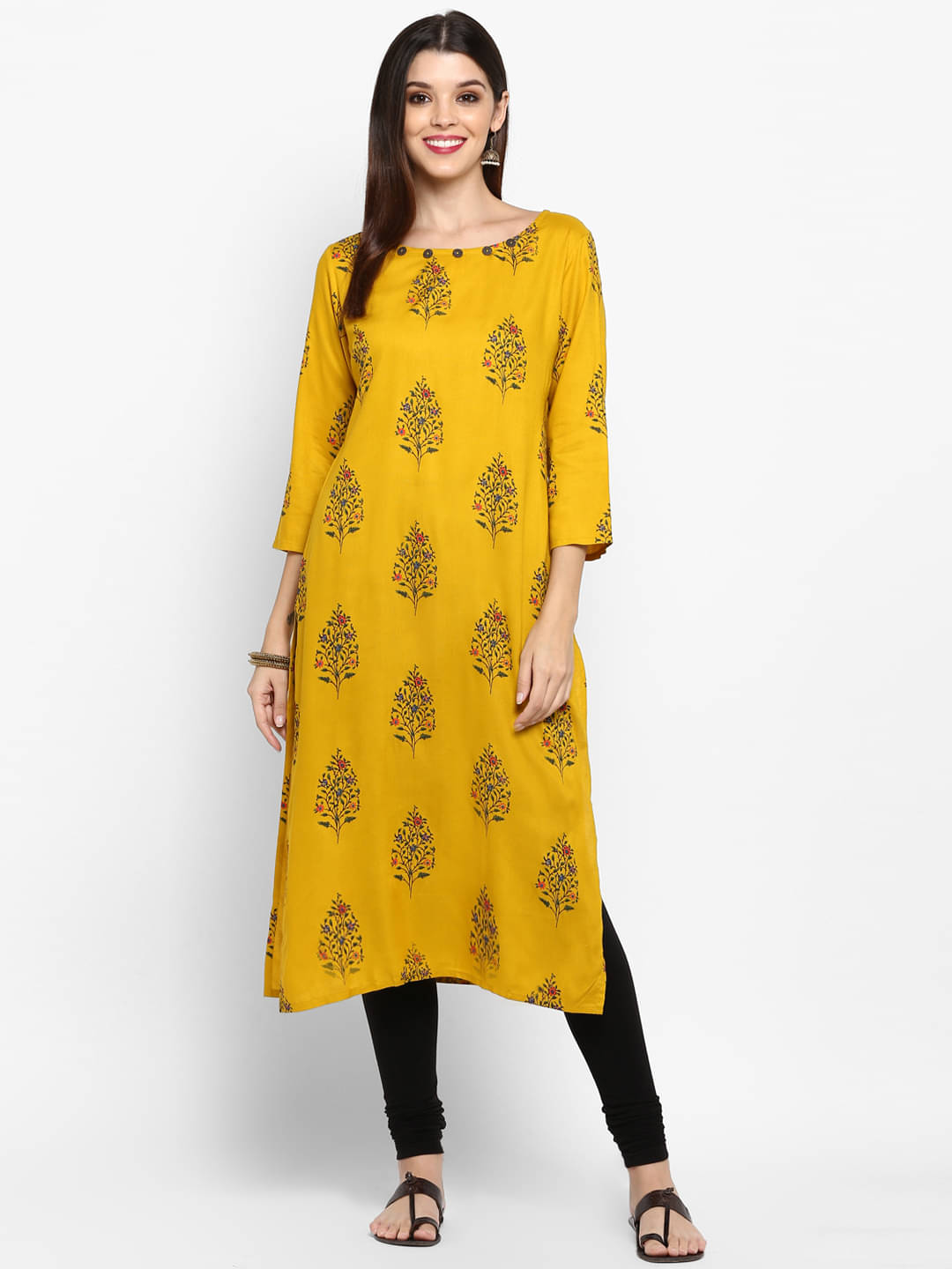 Gulmehak Pack of 1 Rayon Printed Straight Women's Kurti - ( Yellow ) Gulmehak Pack of 1 Rayon Printed Straight Women's Kurti - ( Yellow )
