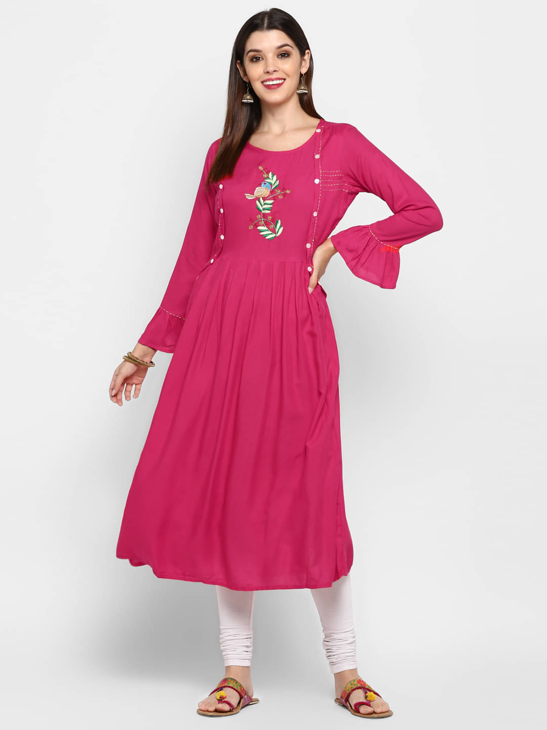 Gulmehak Pack of 1 Rayon Embroidered Anarkali Women's Kurti - ( Pink ) Gulmehak Pack of 1 Rayon Embroidered Anarkali Women's Kurti - ( Pink )