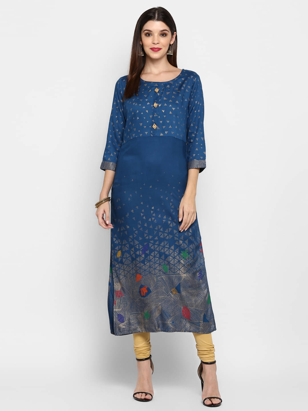 Gulmehak Pack of 1 Rayon Printed Straight Women's Kurti - ( Blue ) Gulmehak Pack of 1 Rayon Printed Straight Women's Kurti - ( Blue )