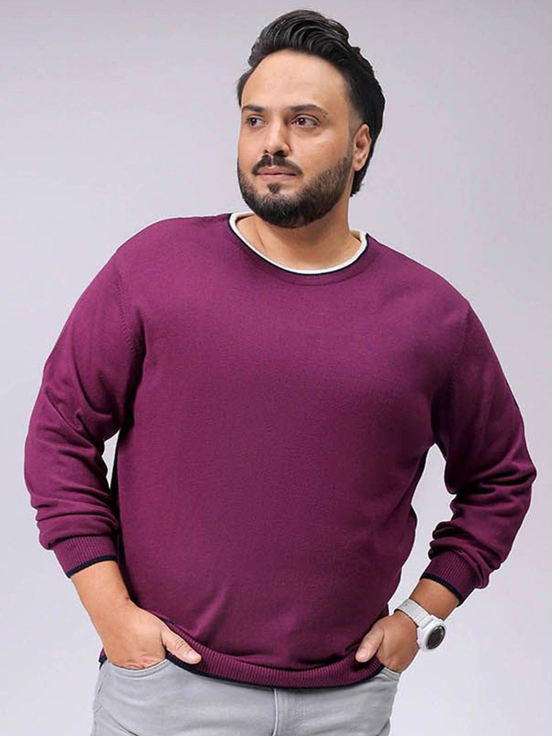 HARDSODA Acrylic Round Neck Men's Full Sleeves Pullover Sweater - Mauve ( Pack of 1 )     			HARDSODA Acrylic Round Neck Men's Full Sleeves Pullover Sweater - Mauve ( Pack of 1 )