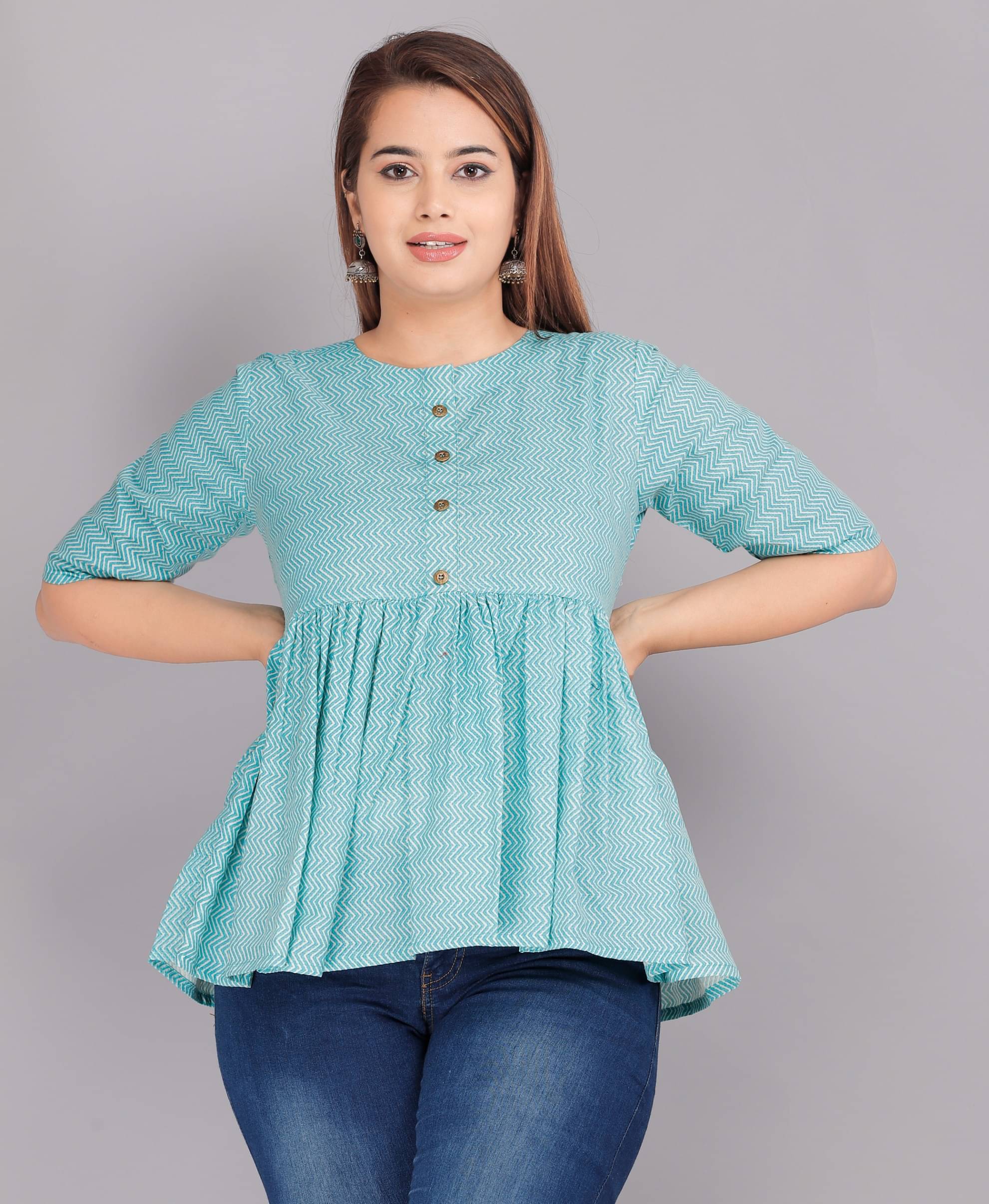 HIGHLIGHT FASHION EXPORT Women's Cotton Blend A-Line Top ( Light Blue ) HIGHLIGHT FASHION EXPORT Women's Cotton Blend A-Line Top ( Light Blue )