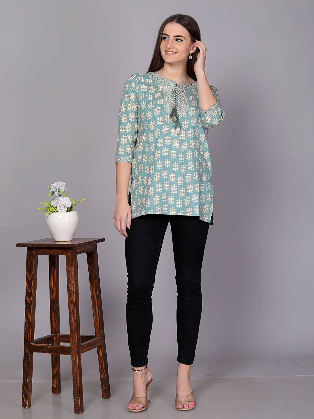 HIGHLIGHT FASHION EXPORT Light Blue Cotton Blend Women's Tunic ( Pack of 1 )     			HIGHLIGHT FASHION EXPORT Light Blue Cotton Blend Women's Tunic ( Pack of 1 )