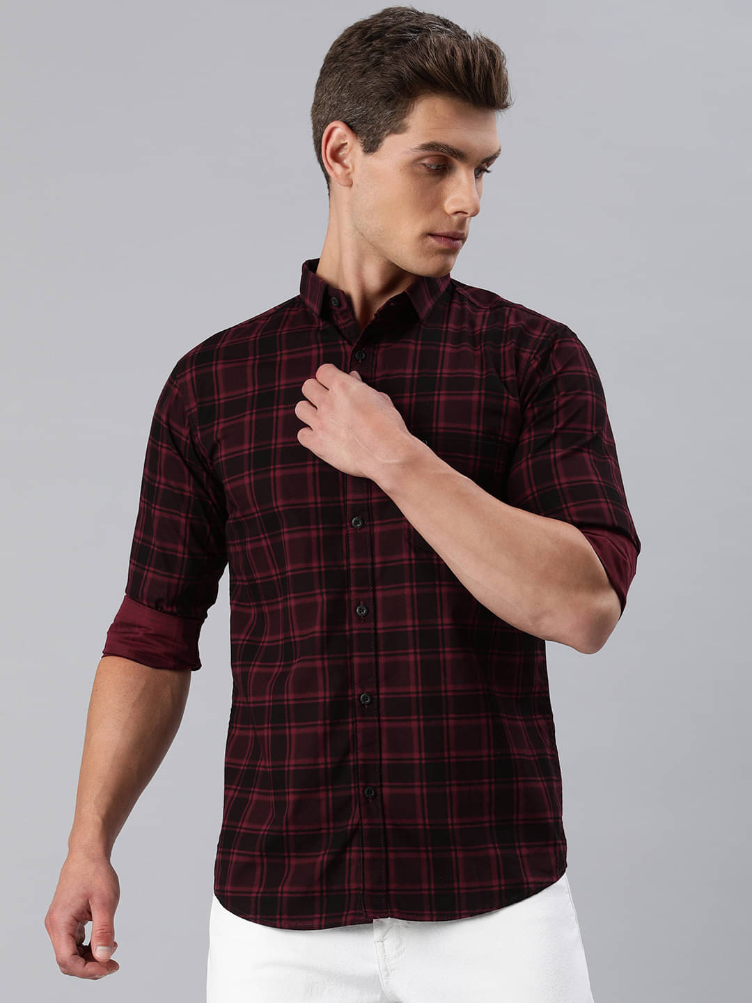 MAJESTIC MAN 100% Cotton Slim Fit Checks Full Sleeves Men's Casual Shirt - Maroon ( Pack of 1 ) MAJESTIC MAN 100% Cotton Slim Fit Checks Full Sleeves Men's Casual Shirt - Maroon ( Pack of 1 )