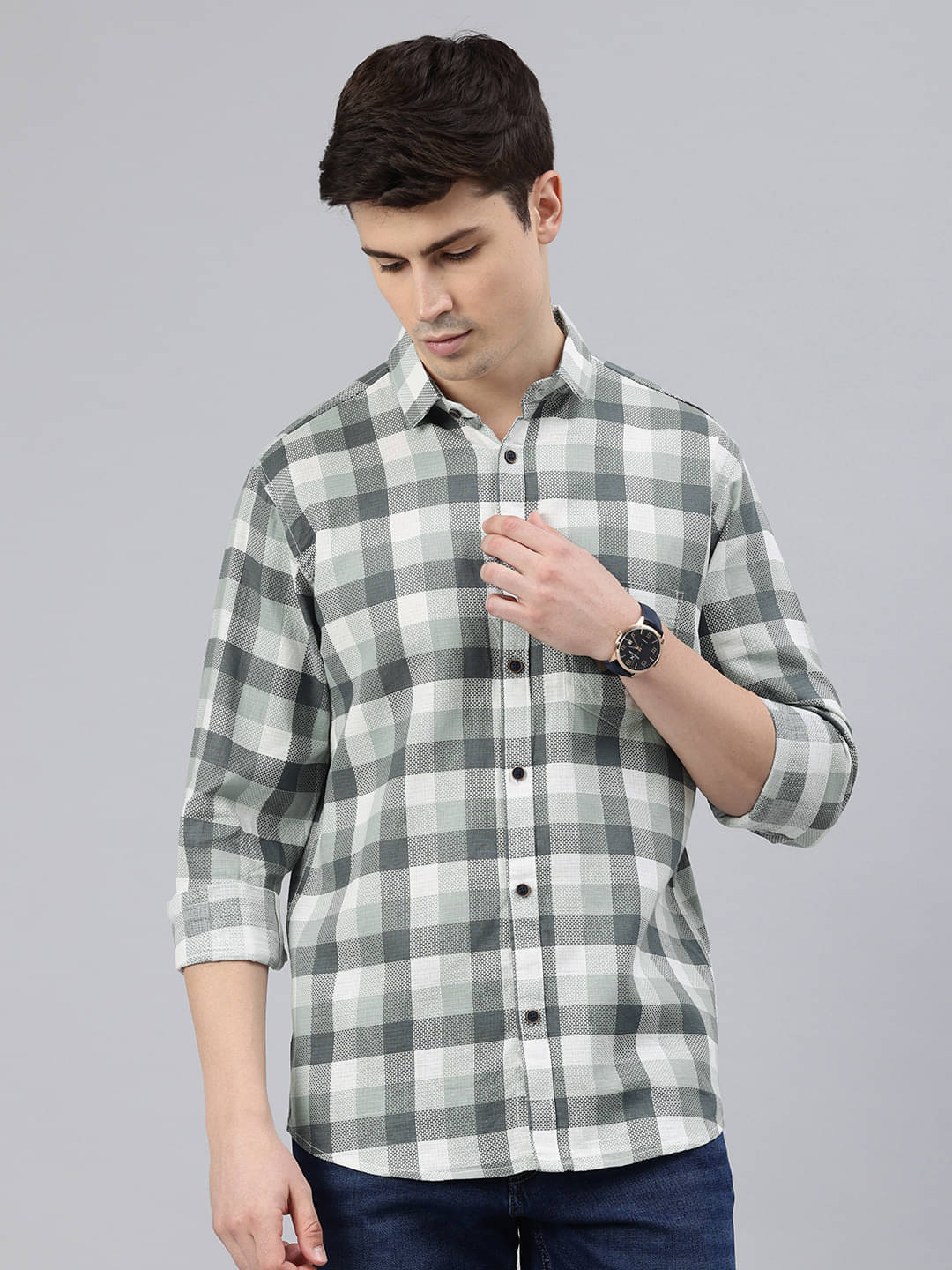 MAJESTIC MAN Cotton Blend Slim Fit Checks Full Sleeves Men's Casual Shirt - Green ( Pack of 1 ) MAJESTIC MAN Cotton Blend Slim Fit Checks Full Sleeves Men's Casual Shirt - Green ( Pack of 1 )