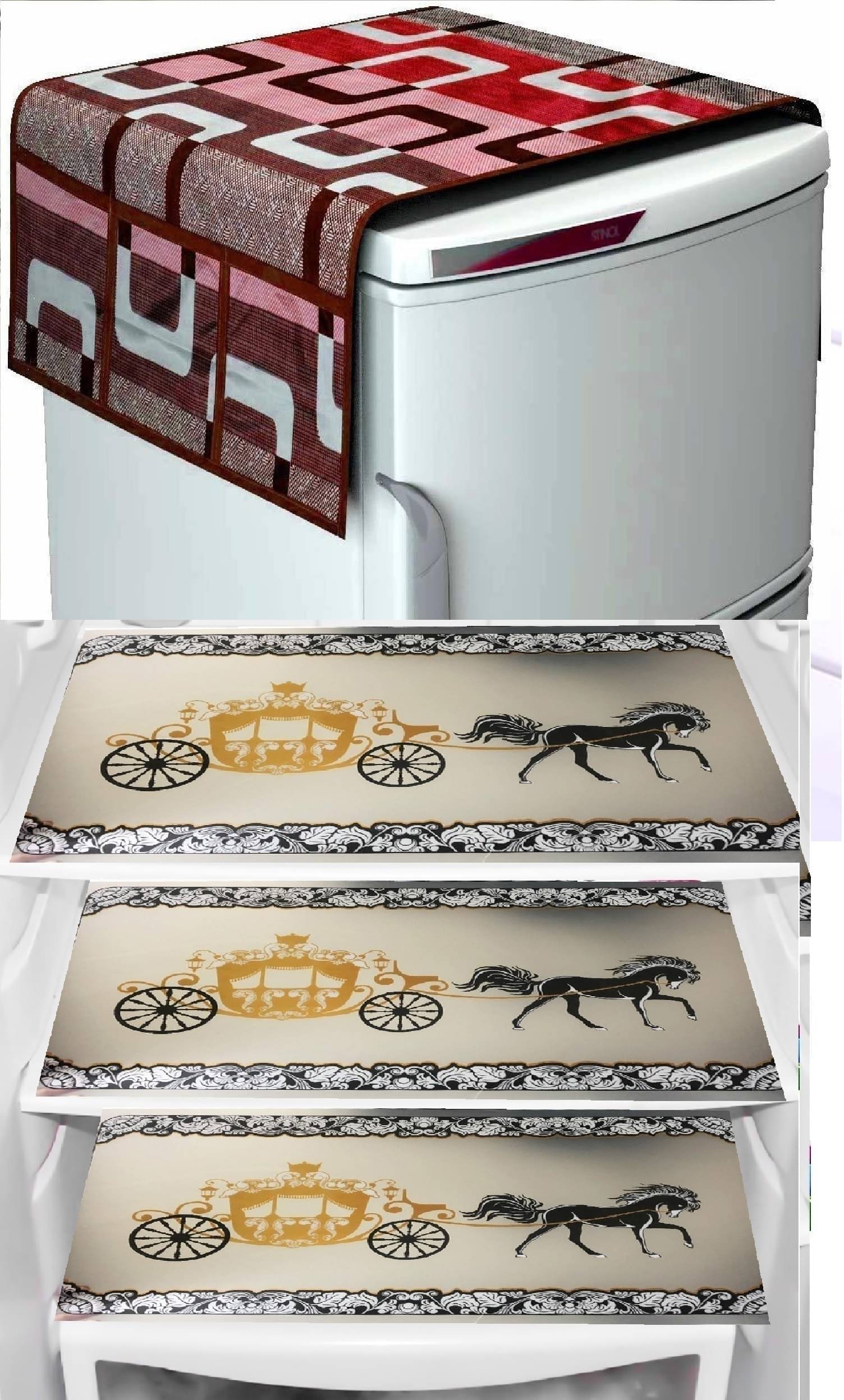     			Sanraksshan PVC Floral Fridge Mat & Cover ( 40 28 ) Pack of 1 - Multicolor