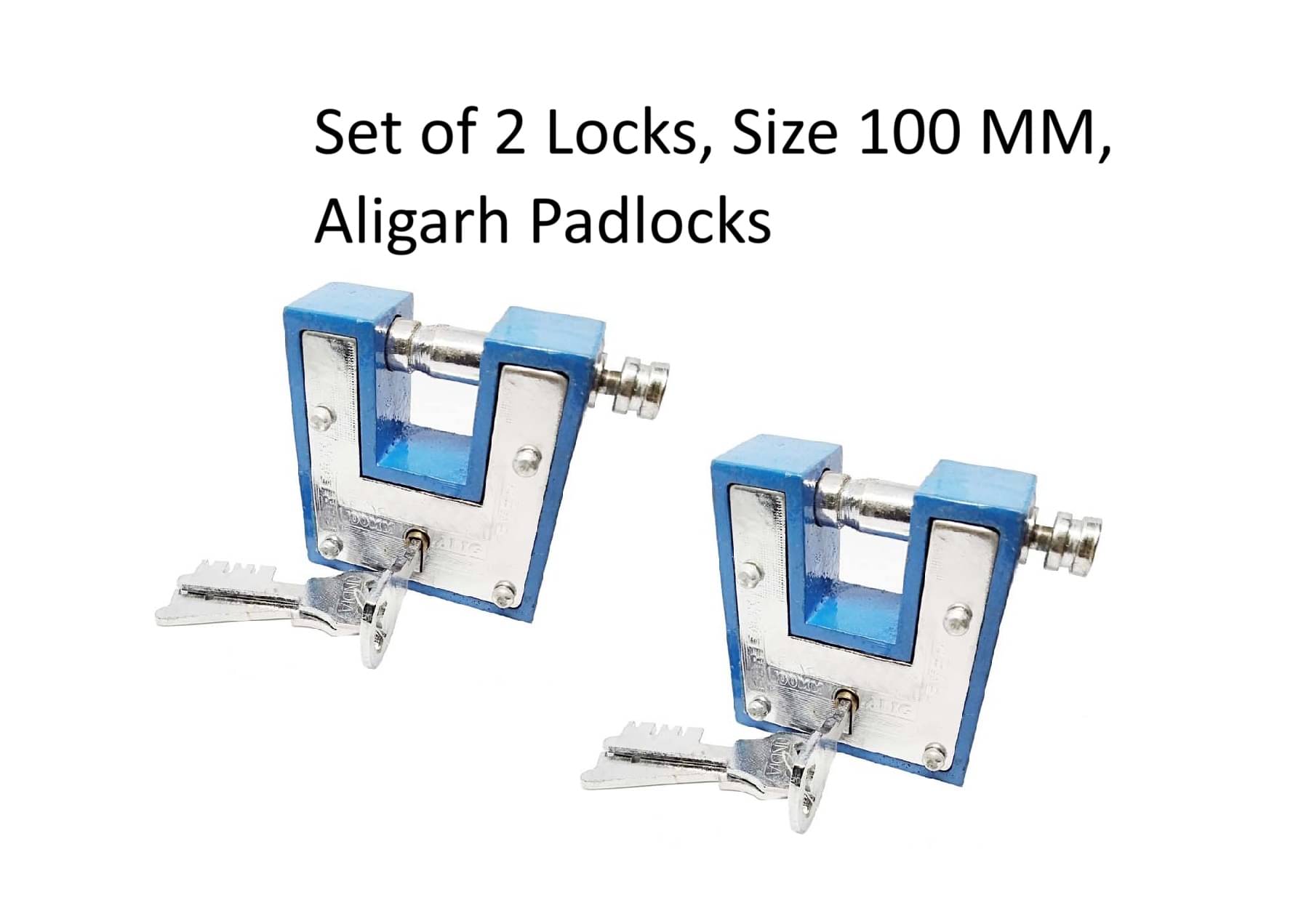 Unikkus Set of 2, Aligarh Bar Locks and Keys for Home, Shop, Room, Door and Kitchen,100 MM, 3 Keys, Double Locking System Padlock, Blue Unikkus Set of 2, Aligarh Bar Locks and Keys for Home, Shop, Room, Door and Kitchen,100 MM, 3 Keys, Double Locking System Padlock, Blue