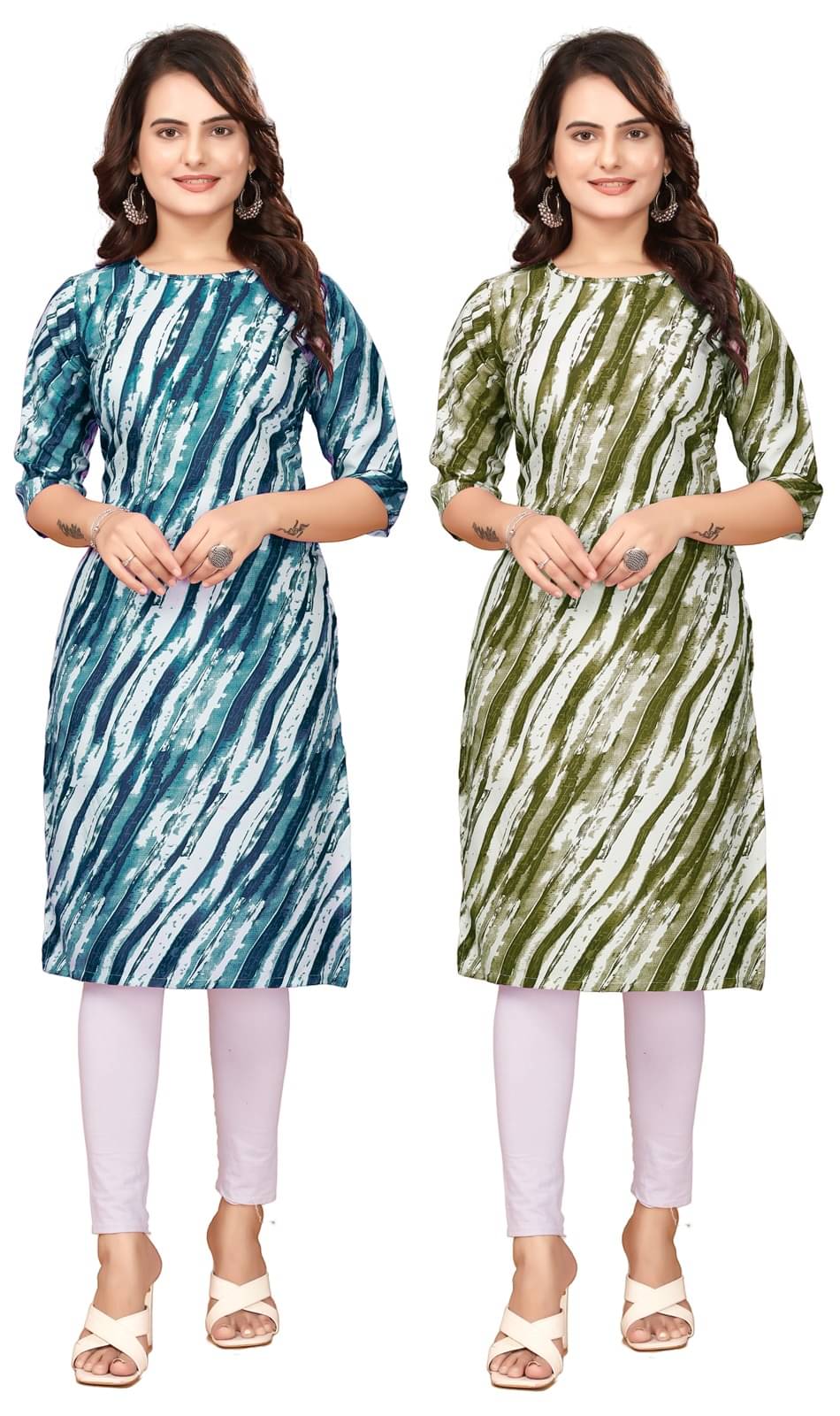 VACHHARAJ DEASIGN Pack of 2 Crepe Printed Straight Women's Kurti - ( Navy Blue,Green ) VACHHARAJ DEASIGN Pack of 2 Crepe Printed Straight Women's Kurti - ( Navy Blue,Green )