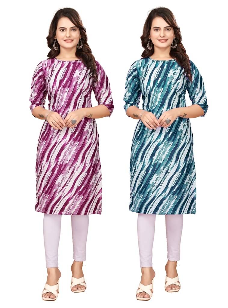 VACHHARAJ DEASIGN Pack of 2 Crepe Printed Straight Women's Kurti - ( Purple,Navy Blue ) VACHHARAJ DEASIGN Pack of 2 Crepe Printed Straight Women's Kurti - ( Purple,Navy Blue )