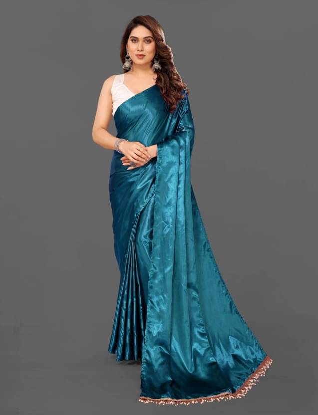 JULEE Satin Solid Saree With Unstitched Blouse Piece ( Teal ) JULEE Satin Solid Saree With Unstitched Blouse Piece ( Teal )